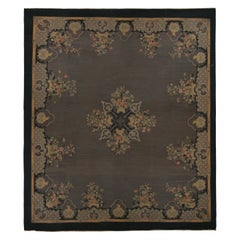 Antique Aubusson Flatweave in Gray with Floral Medallions