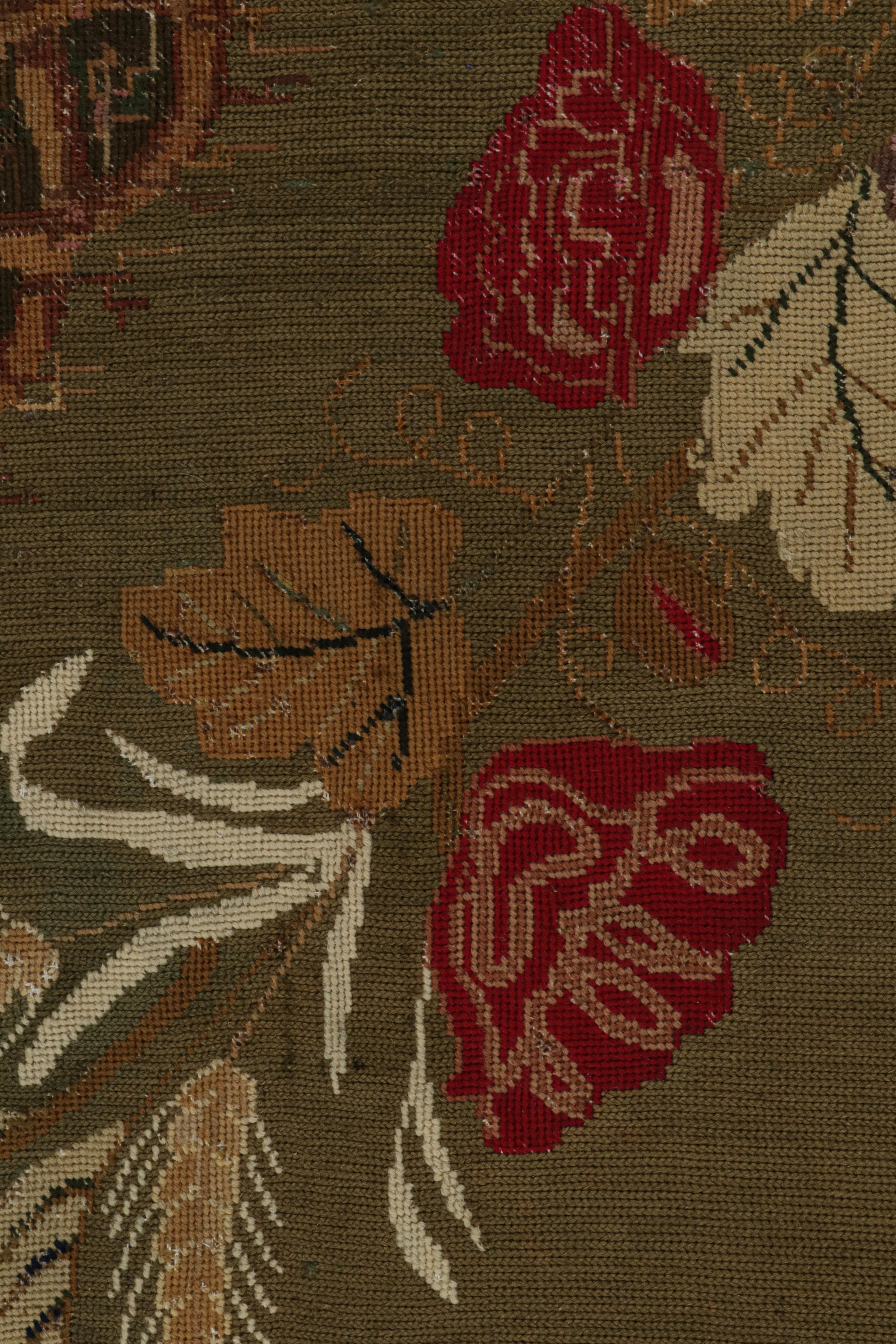 Antiker Aubusson Flachgewebe-Teppich in Grün mit Blumenmuster (Französisch) im Angebot