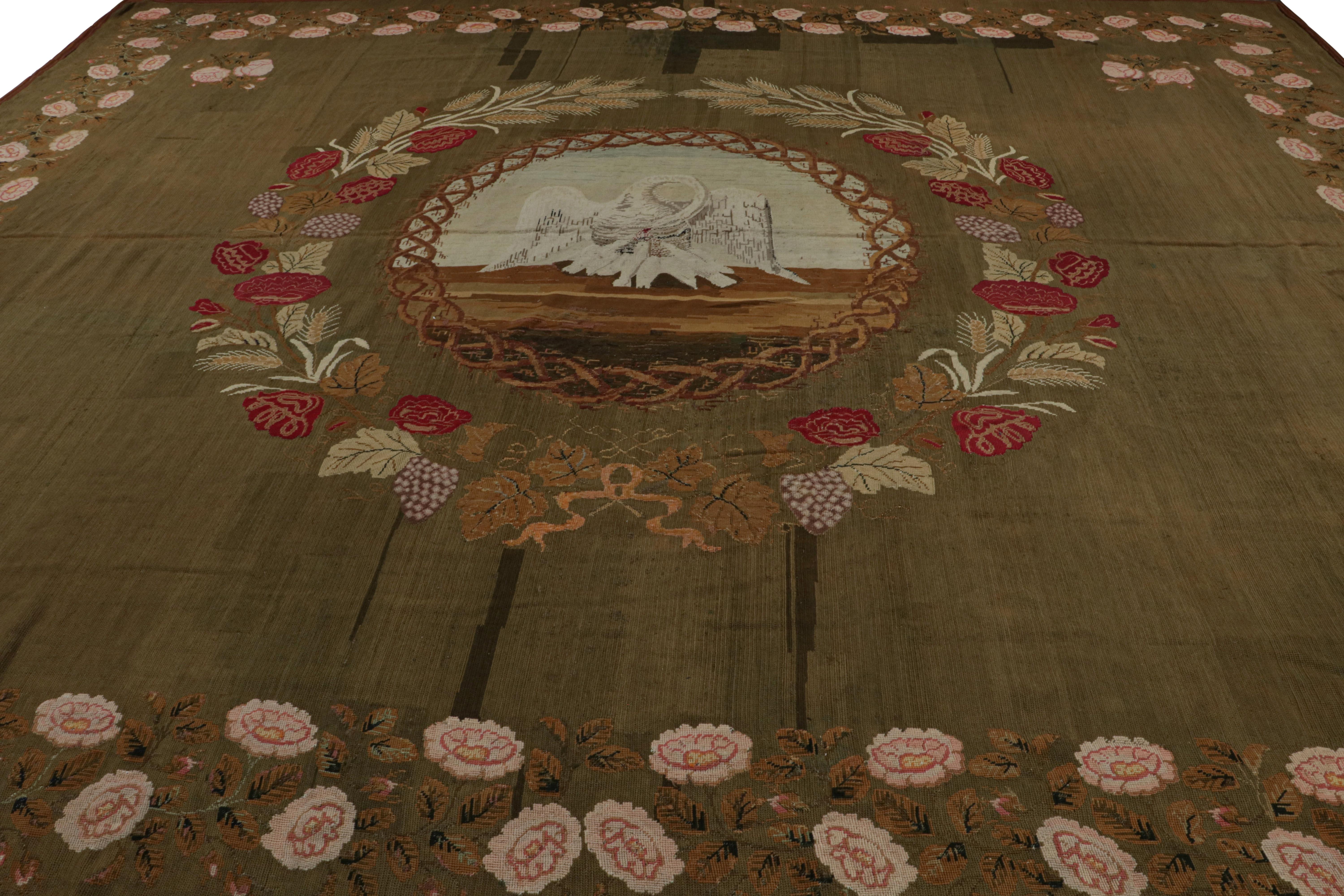 Antiker Aubusson Flachgewebe-Teppich in Grün mit Blumenmuster (Spätes 19. Jahrhundert) im Angebot