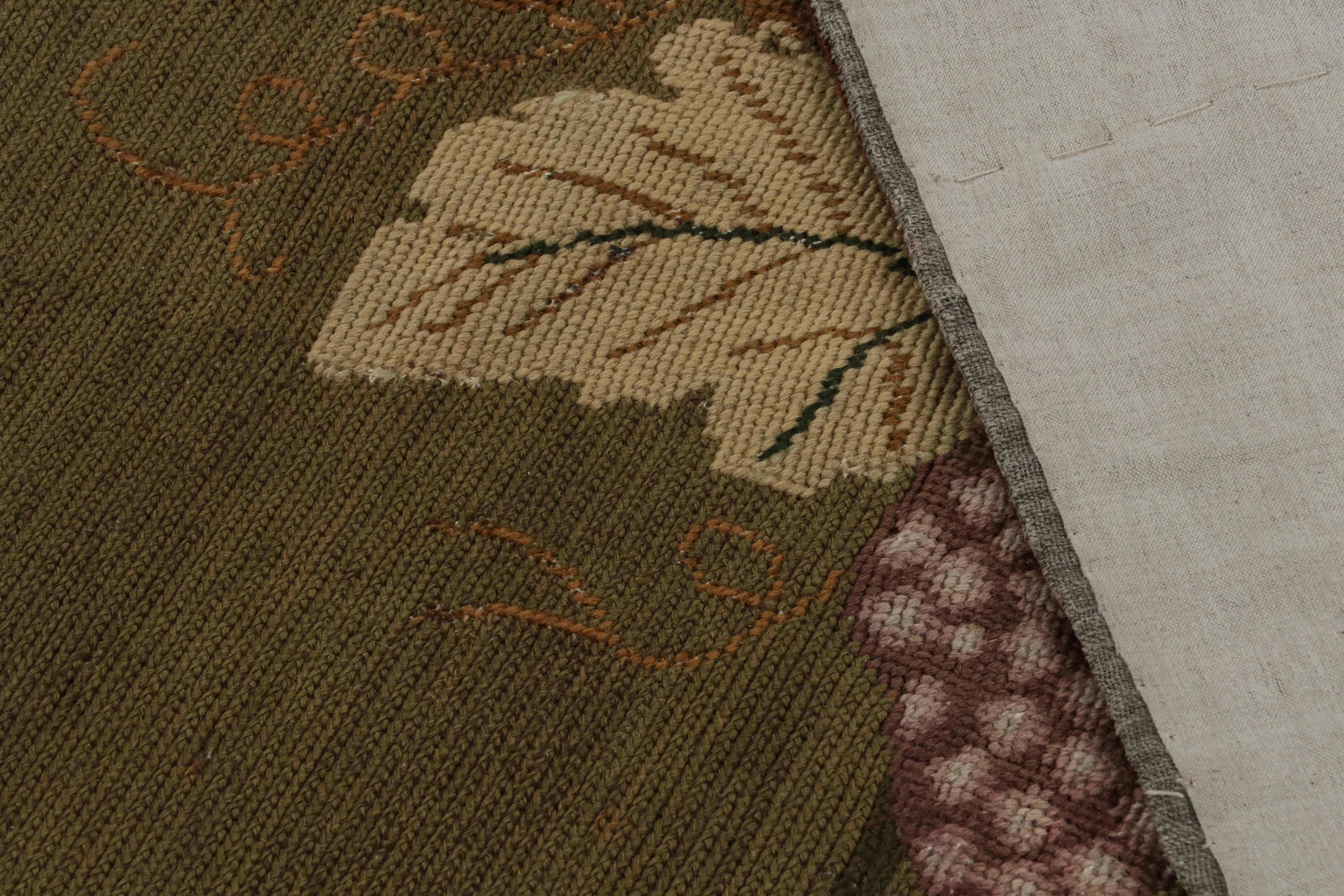 Antiker Aubusson Flachgewebe-Teppich in Grün mit Blumenmuster (Wolle) im Angebot