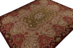 Antique Aubusson Flatweave Rug in Red with Floral Patterns