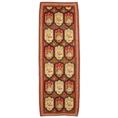 Antique Aubusson Flatweave Runner with Cartouche Medallions - Rug & Kilim