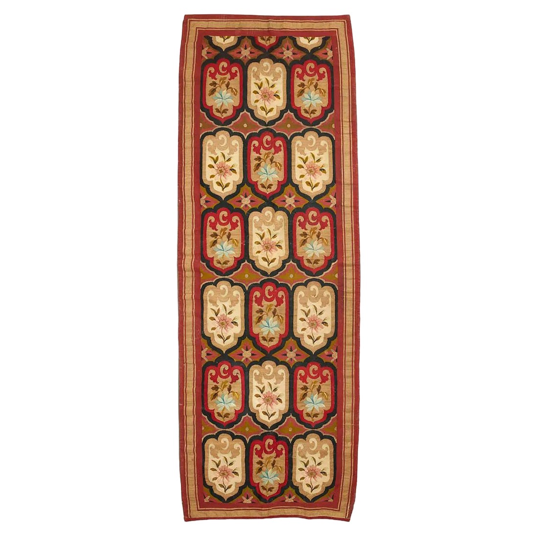 Antique Aubusson Flatweave Runner with Cartouche Medallions - Rug 
Kilim For Sale