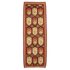 Antique Aubusson Flatweave Runner with Cartouche Medallions - Rug & Kilim