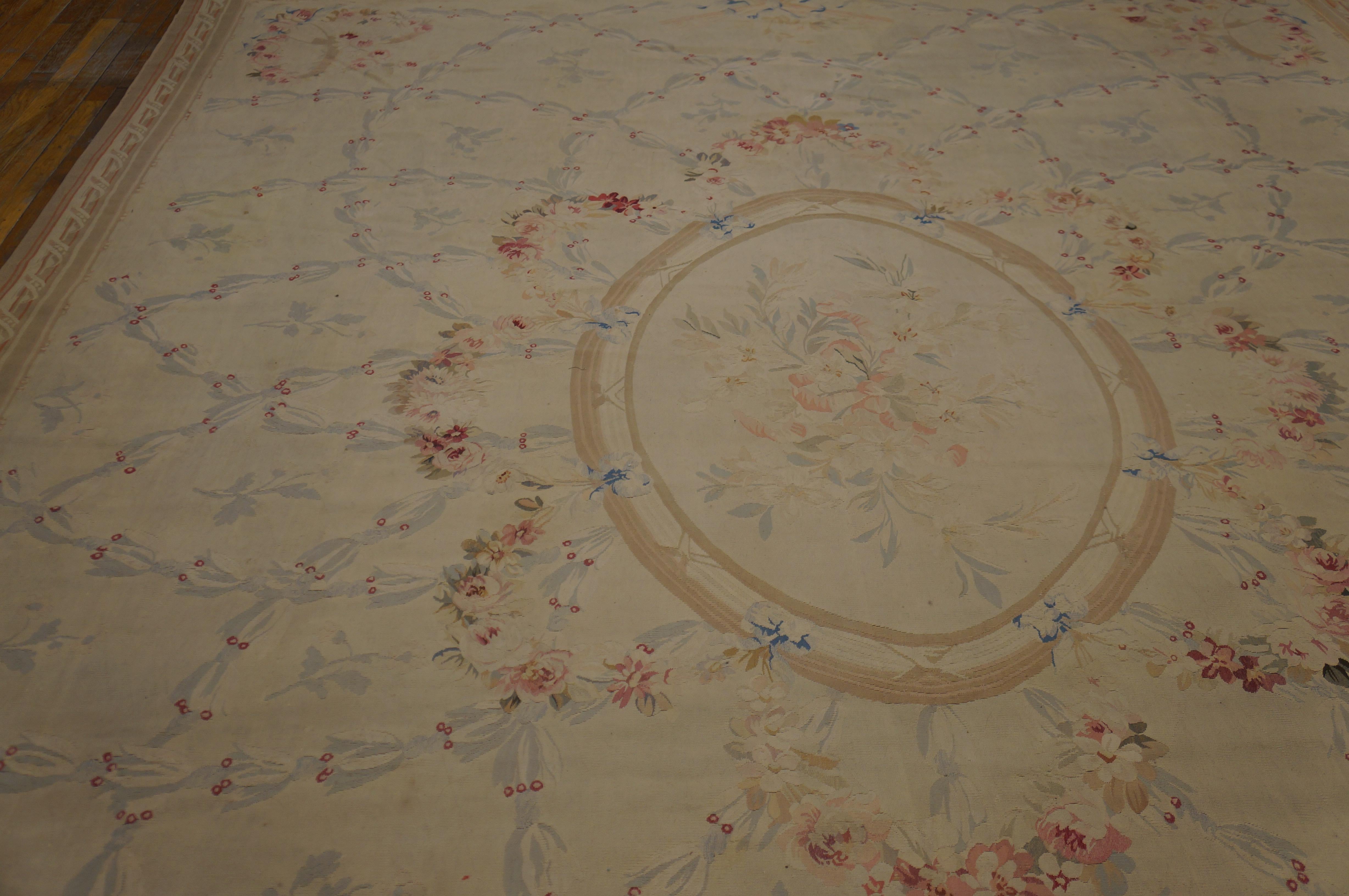 Hand-Knotted Antique French Aubusson Rug 10' 6