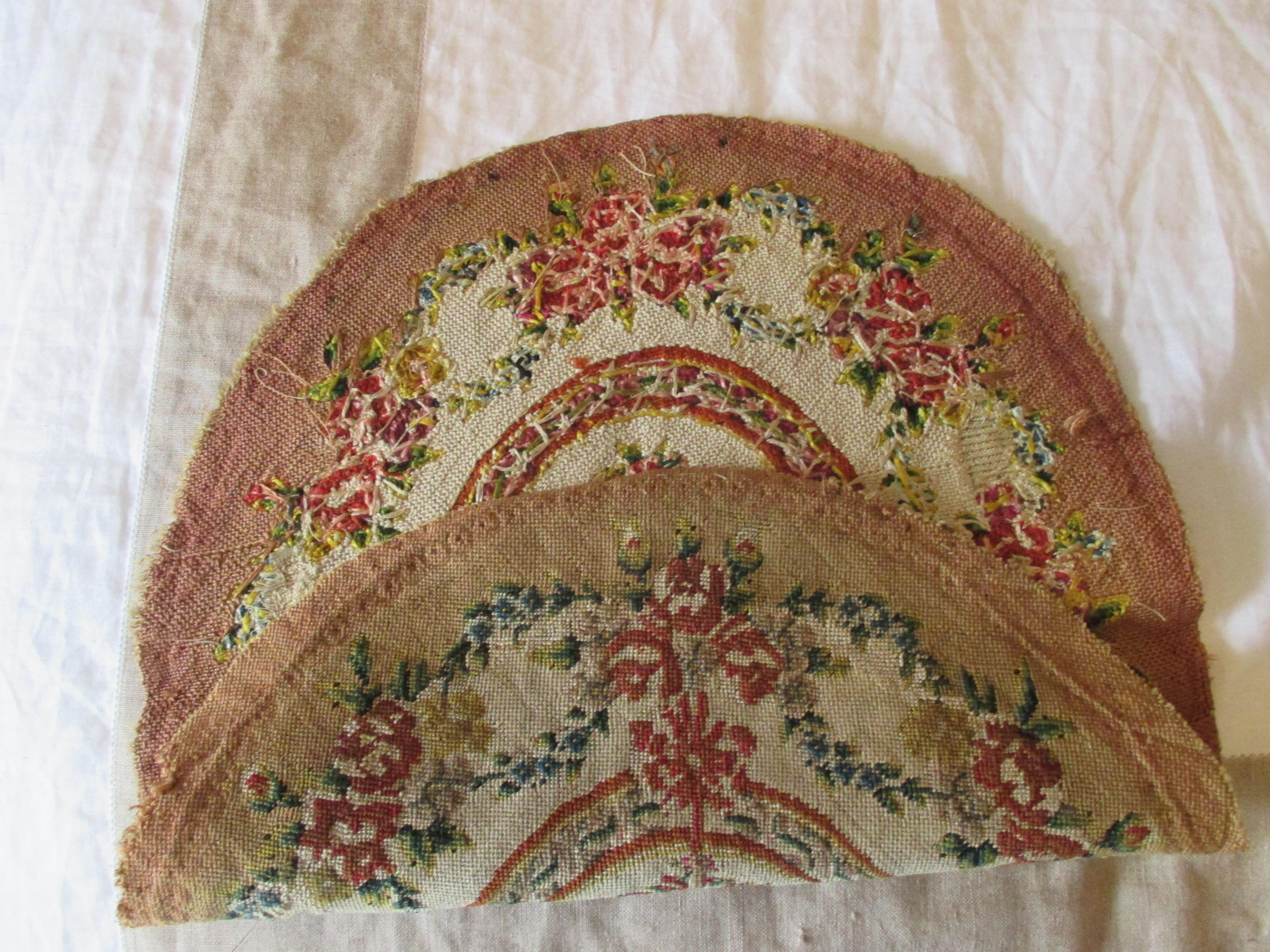 Hand-Crafted Antique Aubusson Oval Chair Back Cover Fragment