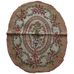Antique Aubusson Oval Chair Back Cover Fragment
