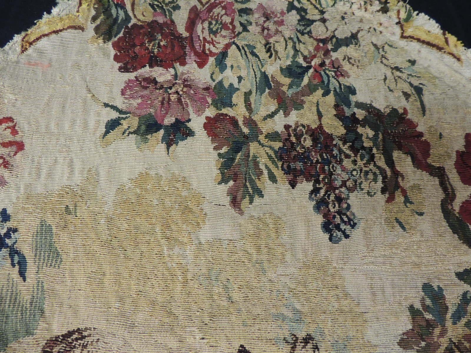 French Antique Aubusson Oval Tapestry Fragment For Sale