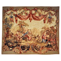 Antique Aubusson Pastoral Tapestry with Harvest Scene — 19th Century