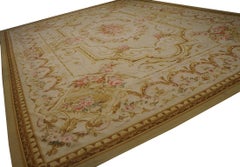 1980s Ivory Medallion Vintage Chinese Aubusson Carpet 14' 3''x19' Weave Wool Rug