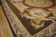 Unique Brown Color with Special Central Medallion Design Antique Aubusson Rug