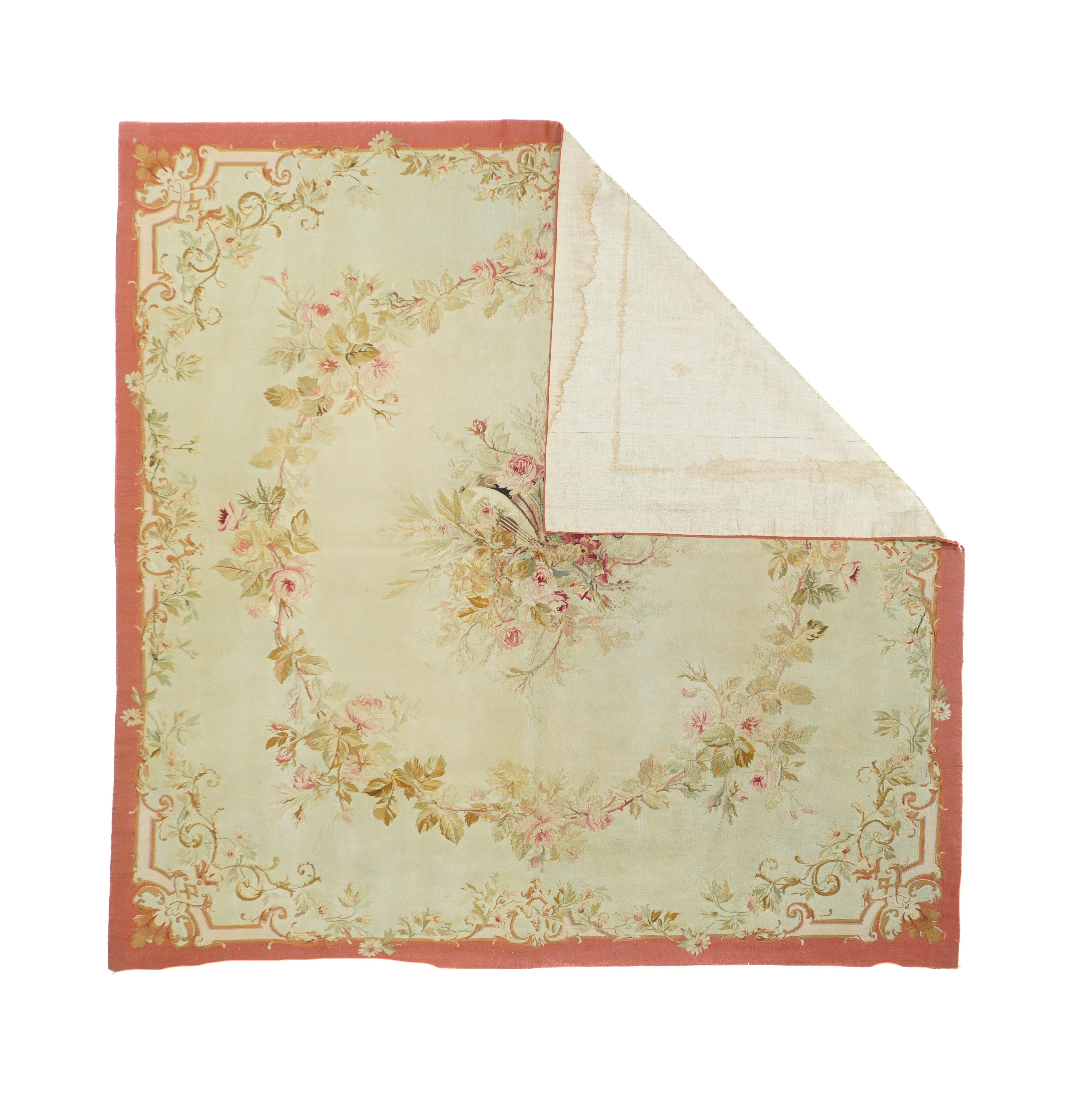 French Antique Aubusson Rug 5'0'' x 5'0'' For Sale