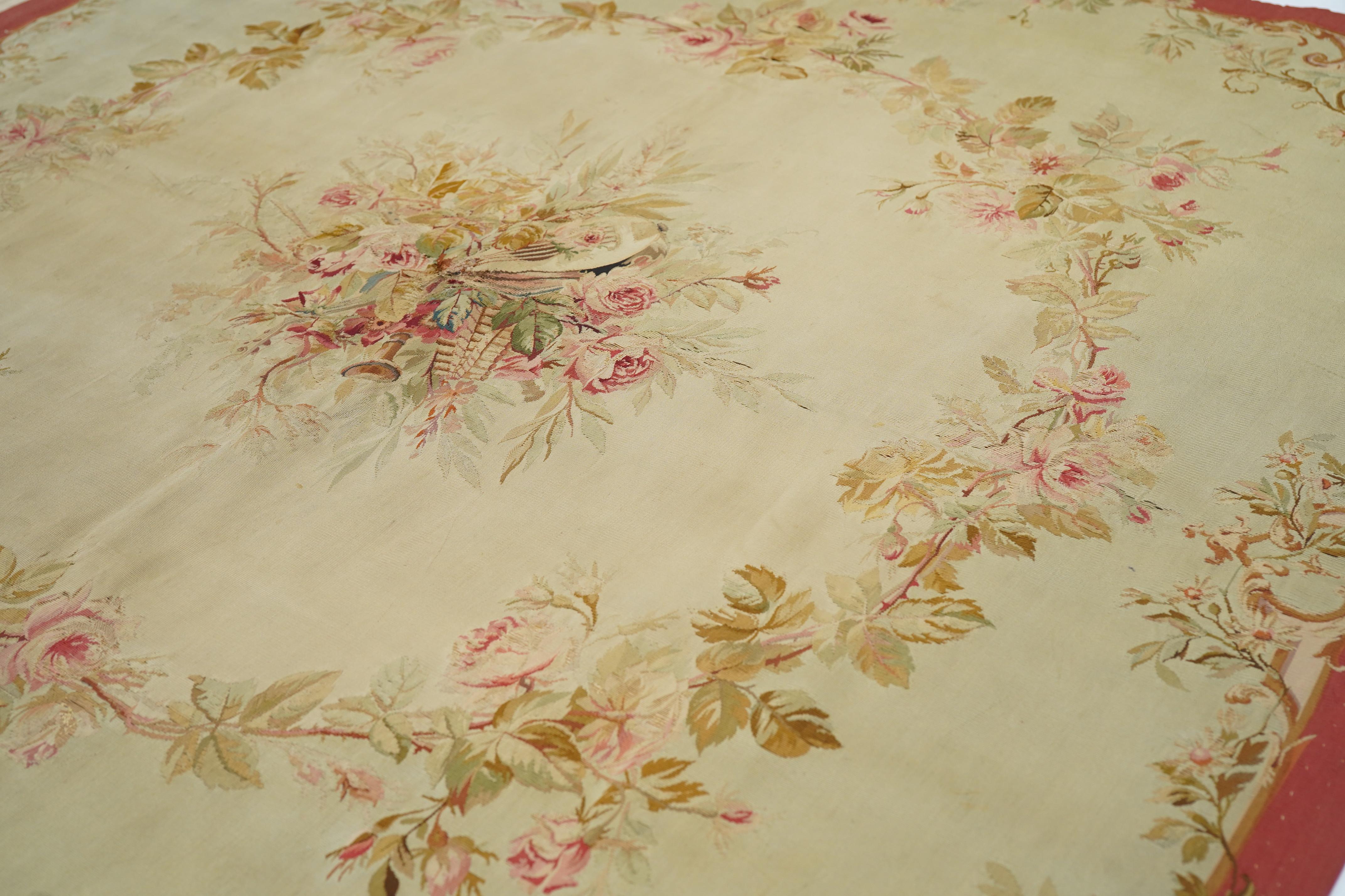 19th Century Antique Aubusson Rug 5'0'' x 5'0'' For Sale
