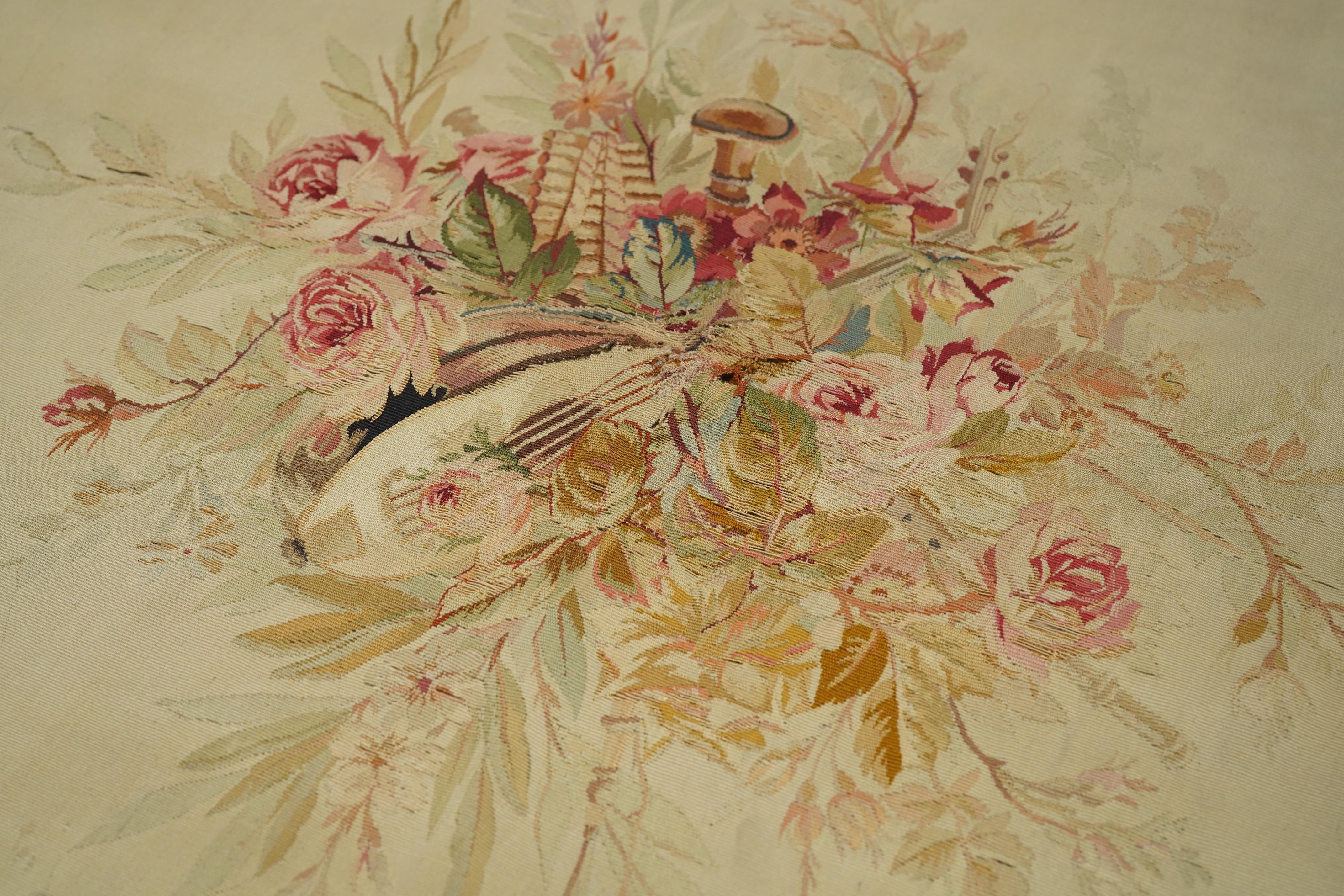 Wool Antique Aubusson Rug 5'0'' x 5'0'' For Sale