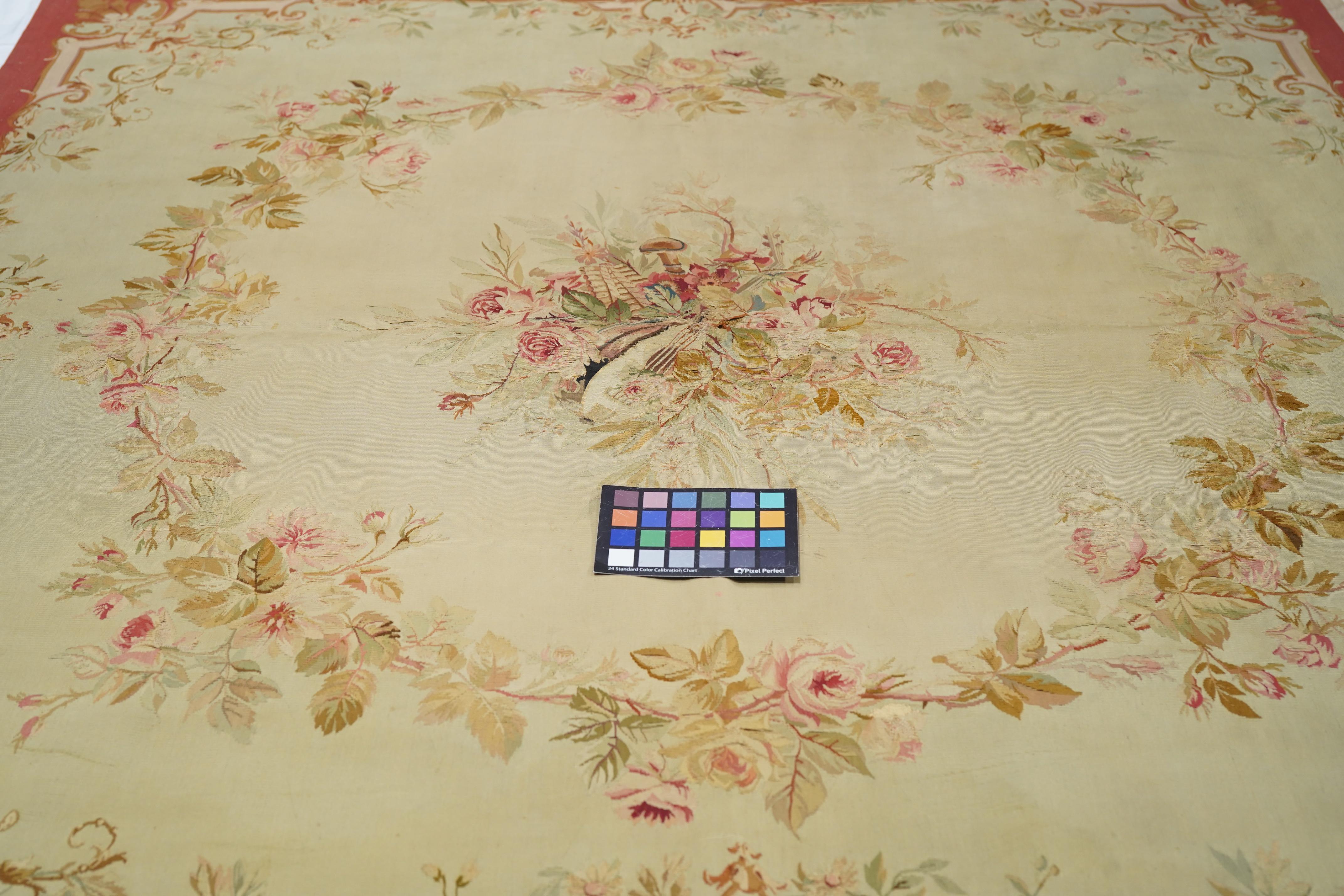 Antique Aubusson Rug 5'0'' x 5'0'' For Sale 1