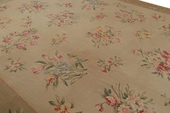 Antique Aubusson Rug in Beige-Brown with Floral Patterns, from Rug & Kilim
