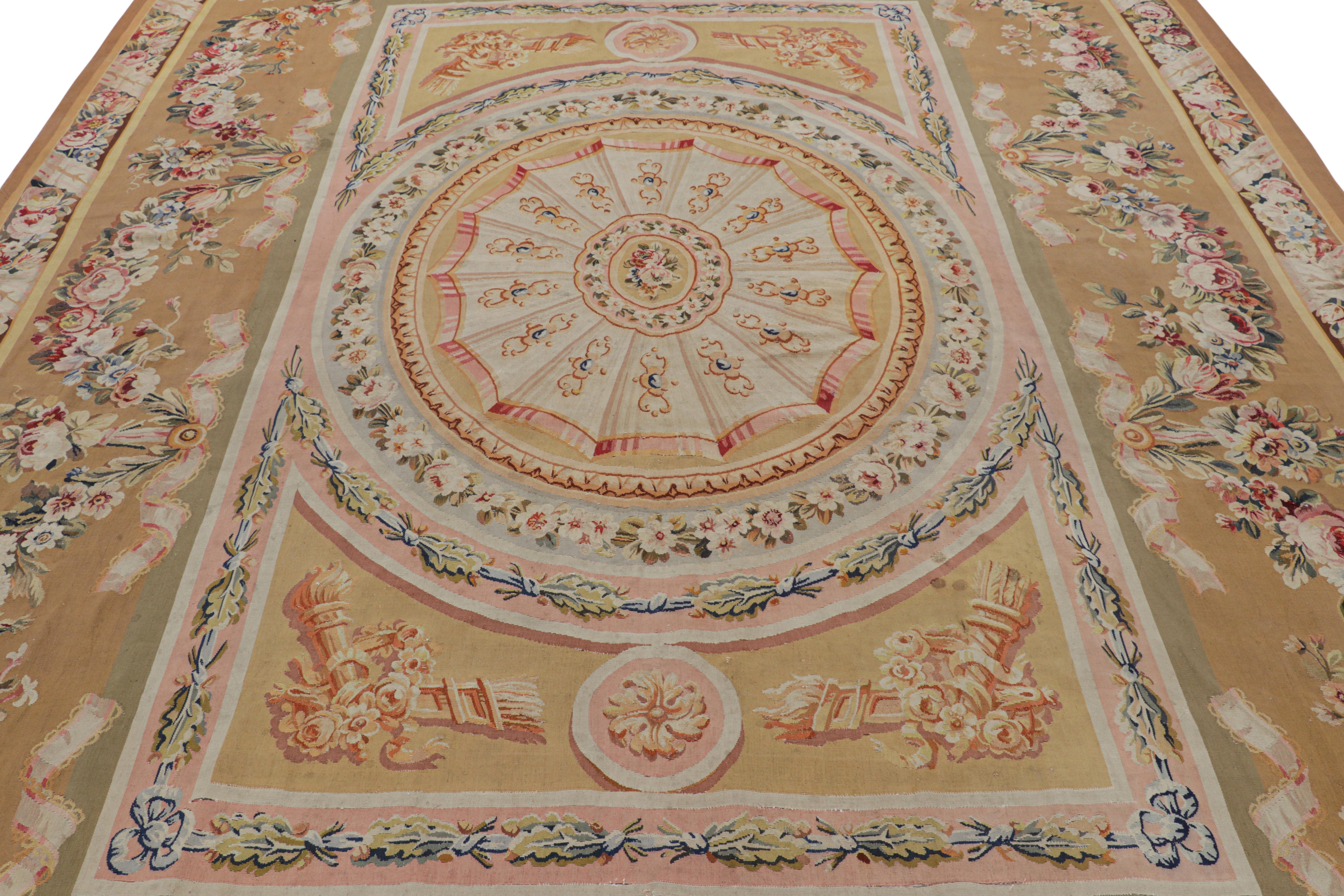This 9x13 antique Aubusson rug is an exciting new addition to our European rug collection—a masterpiece of the French Neoclassical flatweave style, handwoven in wool and believed to originate from France circa 1910-1920. 

On the Design: 

Admirers