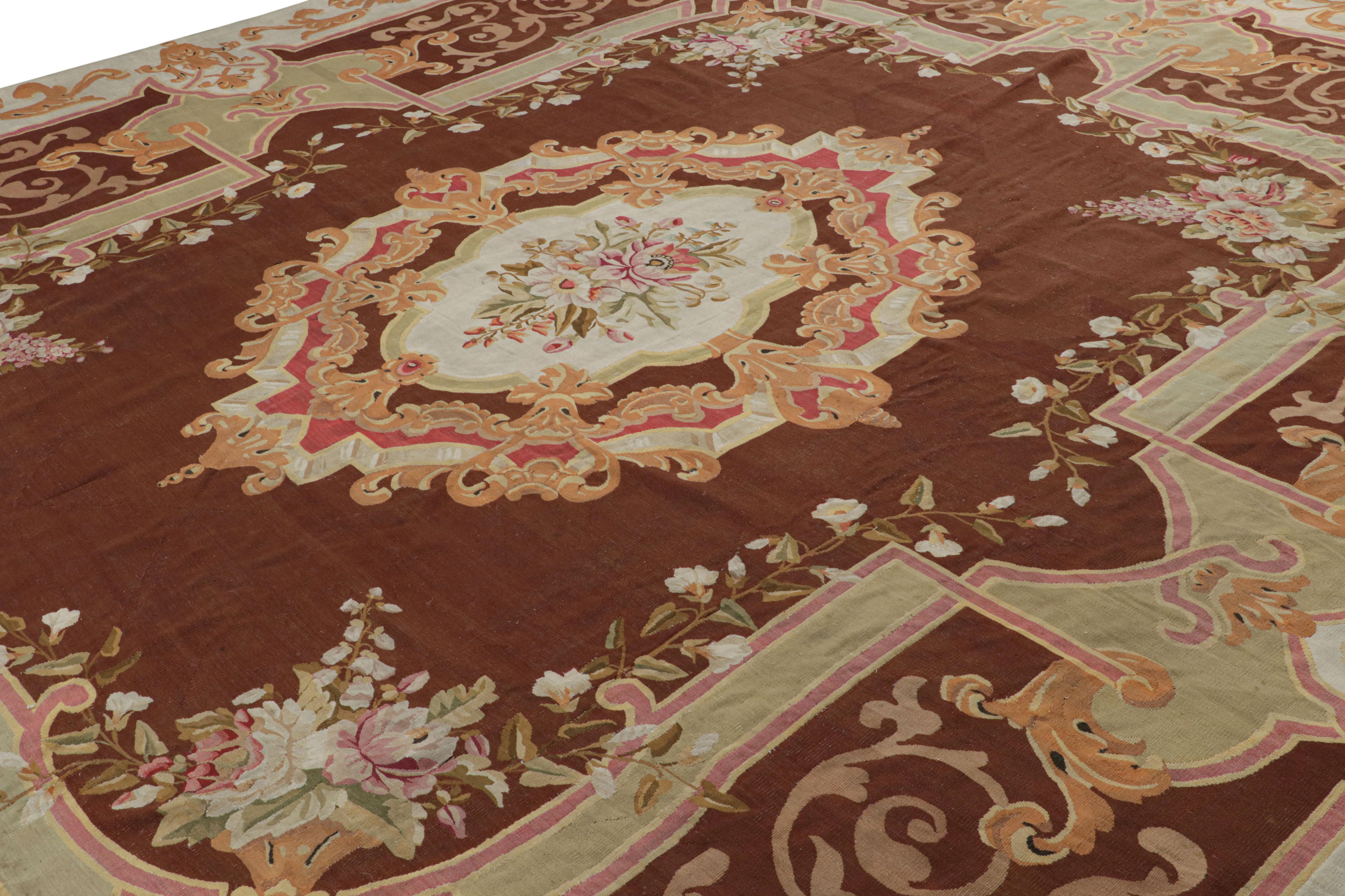 Dieser antike Aubusson-Teppich im Format 14x16 ist eine aufregende neue Ergänzung unserer europäischen Teppichkollektion - ein Meisterwerk des französischen neoklassischen Flachgewebe-Stils, handgewebt aus Wolle und vermutlich aus Frankreich um