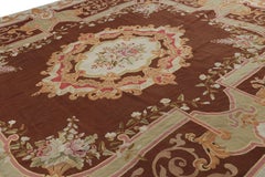 Antique Aubusson Rug in Brown with Floral Medallion