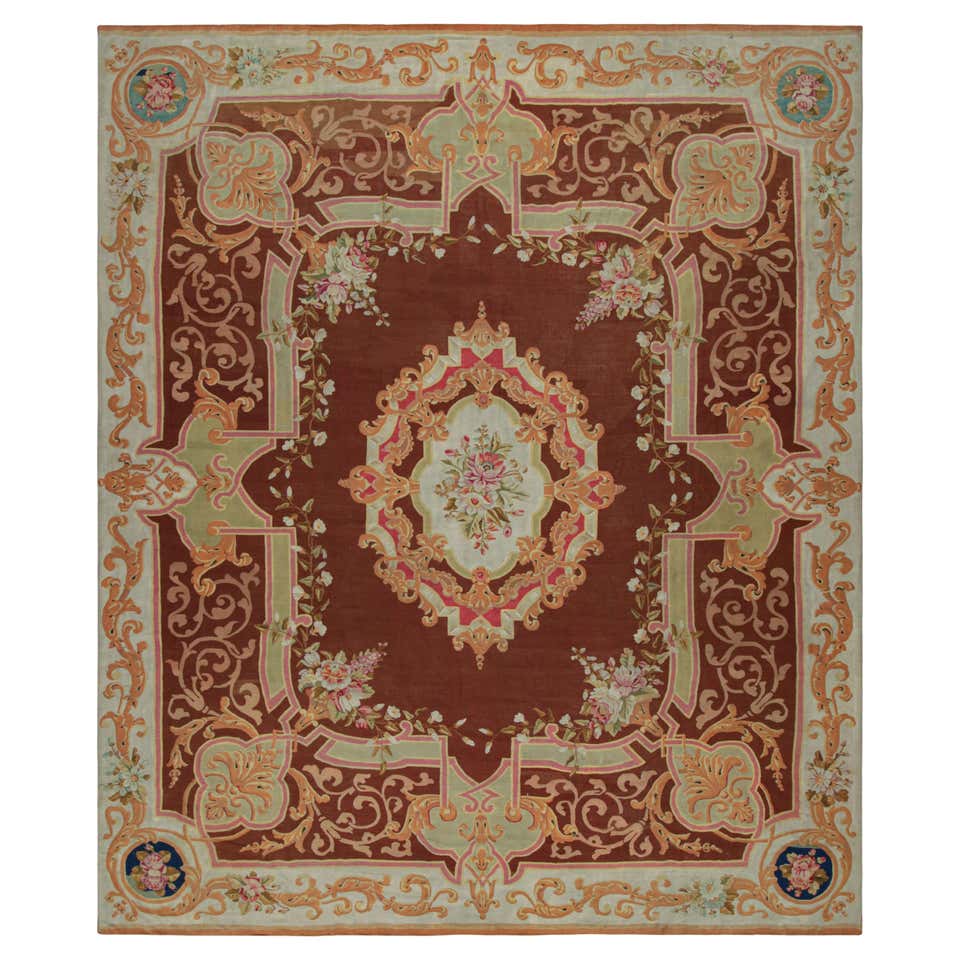 French Antique Aubusson Rug, with Medallion and Floral Pattern For Sale ...
