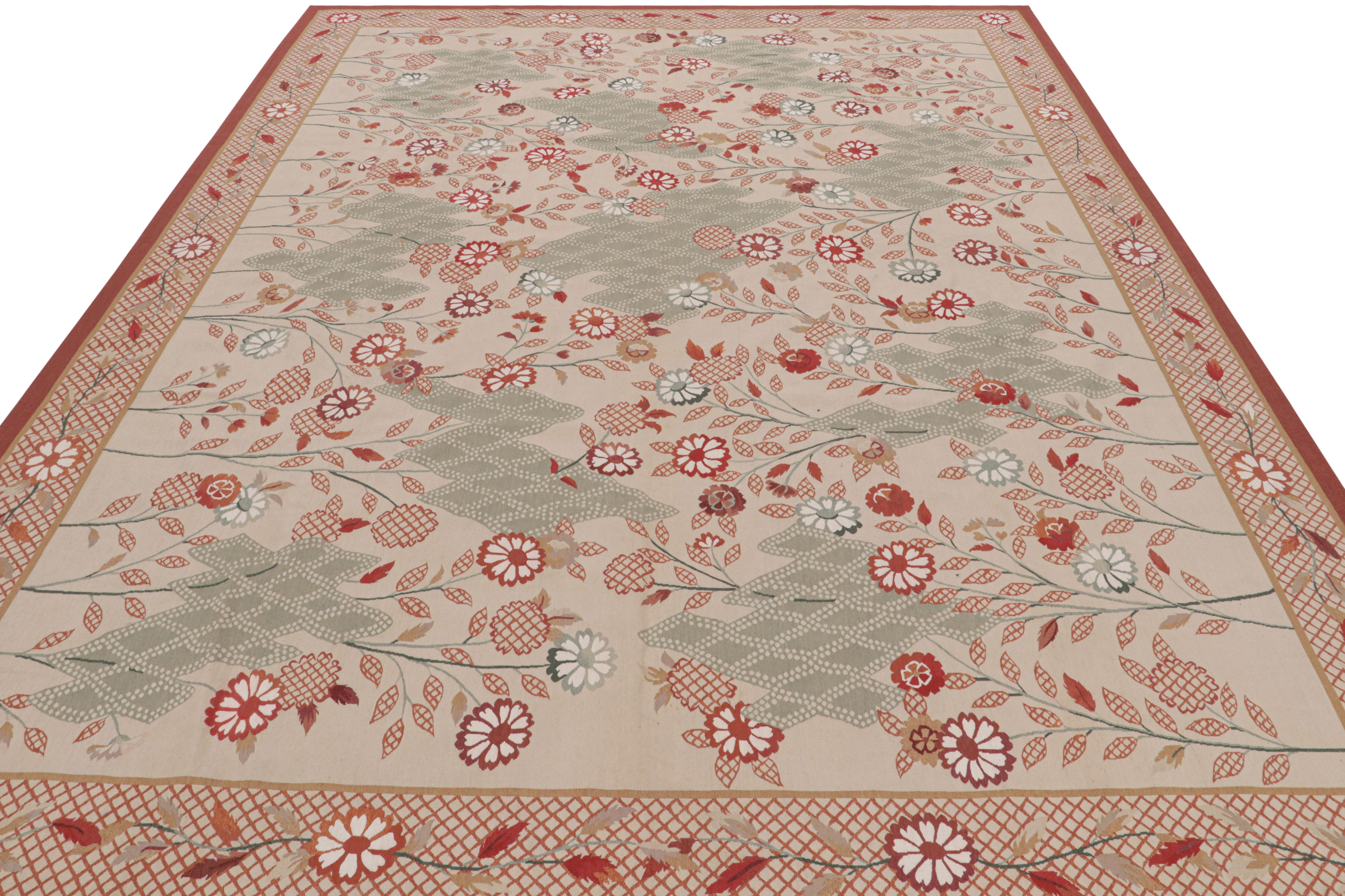 Antique Aubusson Rug with Beige-Brown, Green and Red Florals, from Rug & Kilim In New Condition For Sale In Long Island City, NY