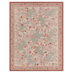 Antique Aubusson Rug with Beige-Brown, Green and Red Florals, from Rug & Kilim