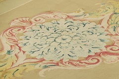 Antique Aubusson Runner in Beige-Cream with Floral Medallion  Rug & Kilim
