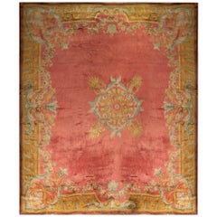 Antique Aubusson Savonnerie Rug, Pink Floral Medallion - Rug & Kilim