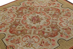 Antique Aubusson Square Rug in Gold with Floral Medallion