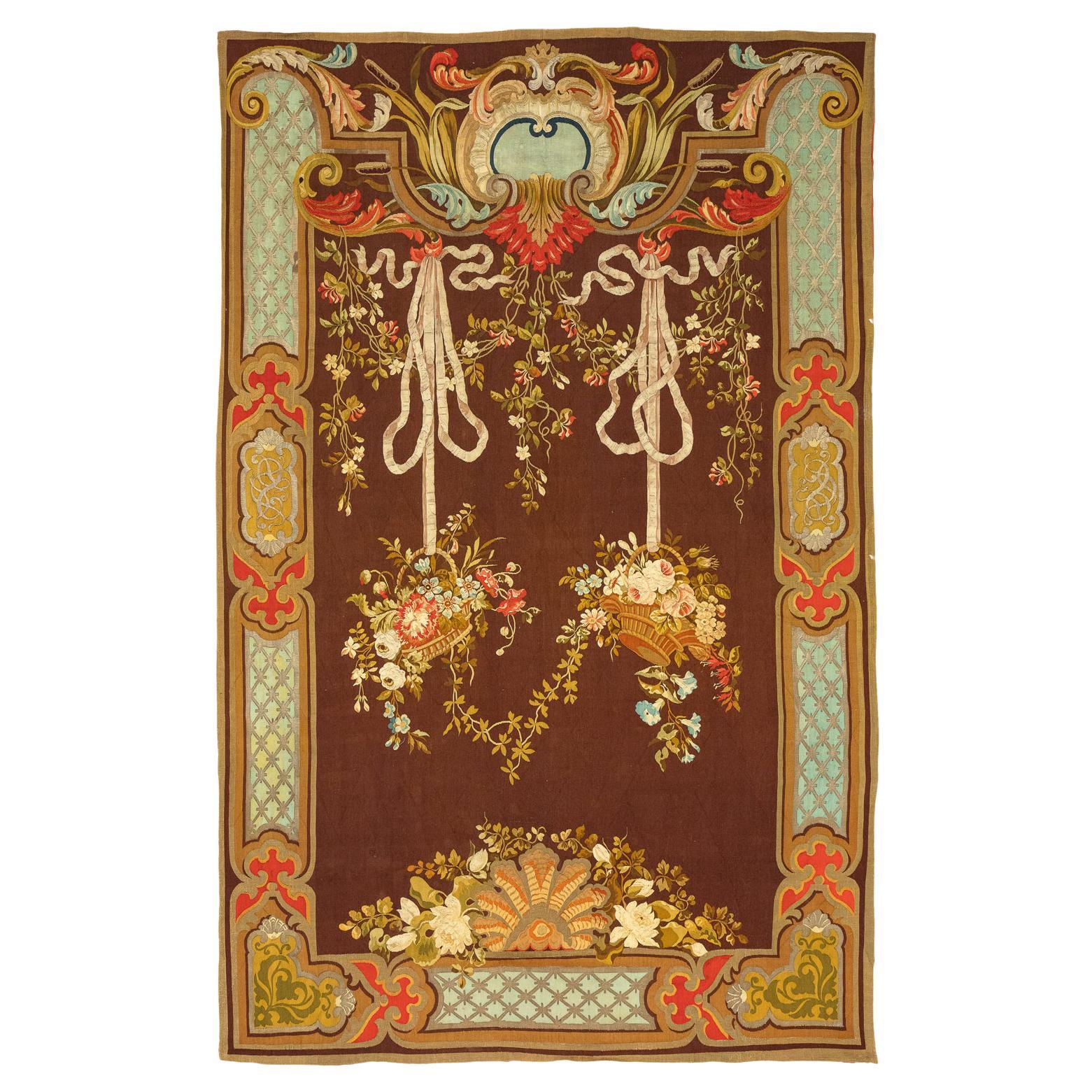 Antique Aubusson Style Silk&Metal Tapestry, Late 19th Century