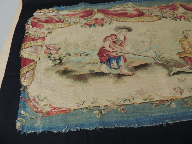Antique Aubusson Tapestry Blue and Pink Settee Seat/Back Cover.
Depicting a courtship scene in a garden with flowers. In shades of soft pink, blues, greens and gold.
Home Collection:
Sold as is.
Size: 23