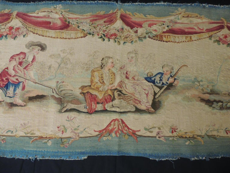 Antique Aubusson Tapestry Blue and Pink Settee Seat/Back Cover In Good Condition For Sale In Oakland Park, FL