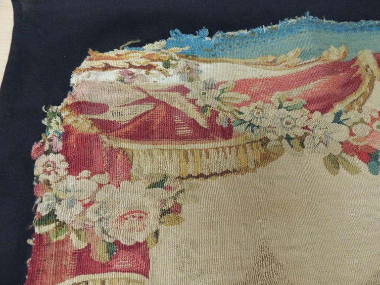 19th Century Antique Aubusson Tapestry Blue and Pink Settee Seat/Back Cover For Sale