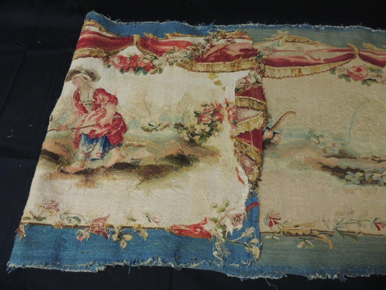 Antique Aubusson Tapestry Blue and Pink Settee Seat/Back Cover For Sale 1