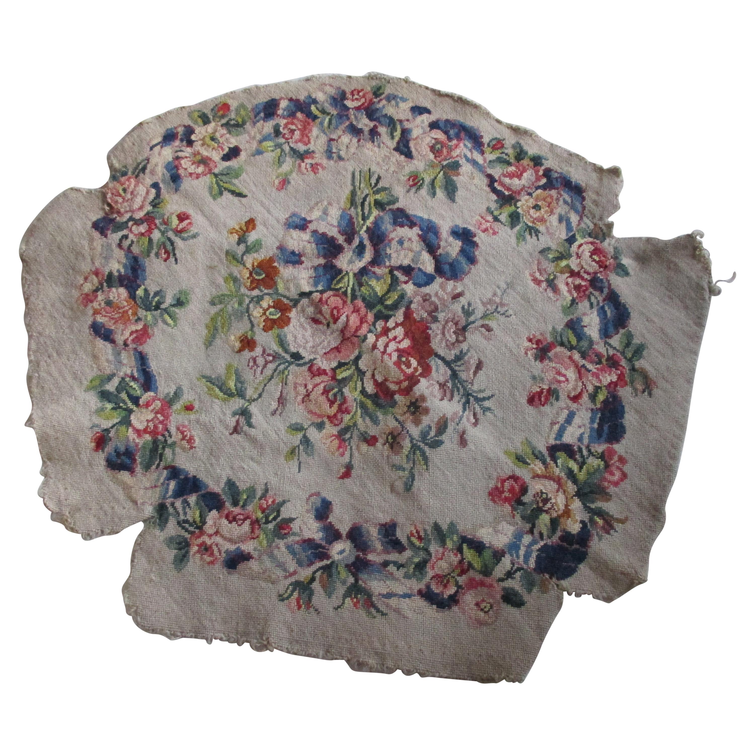 Antique Aubusson Tapestry Fragment with Center Floral Design