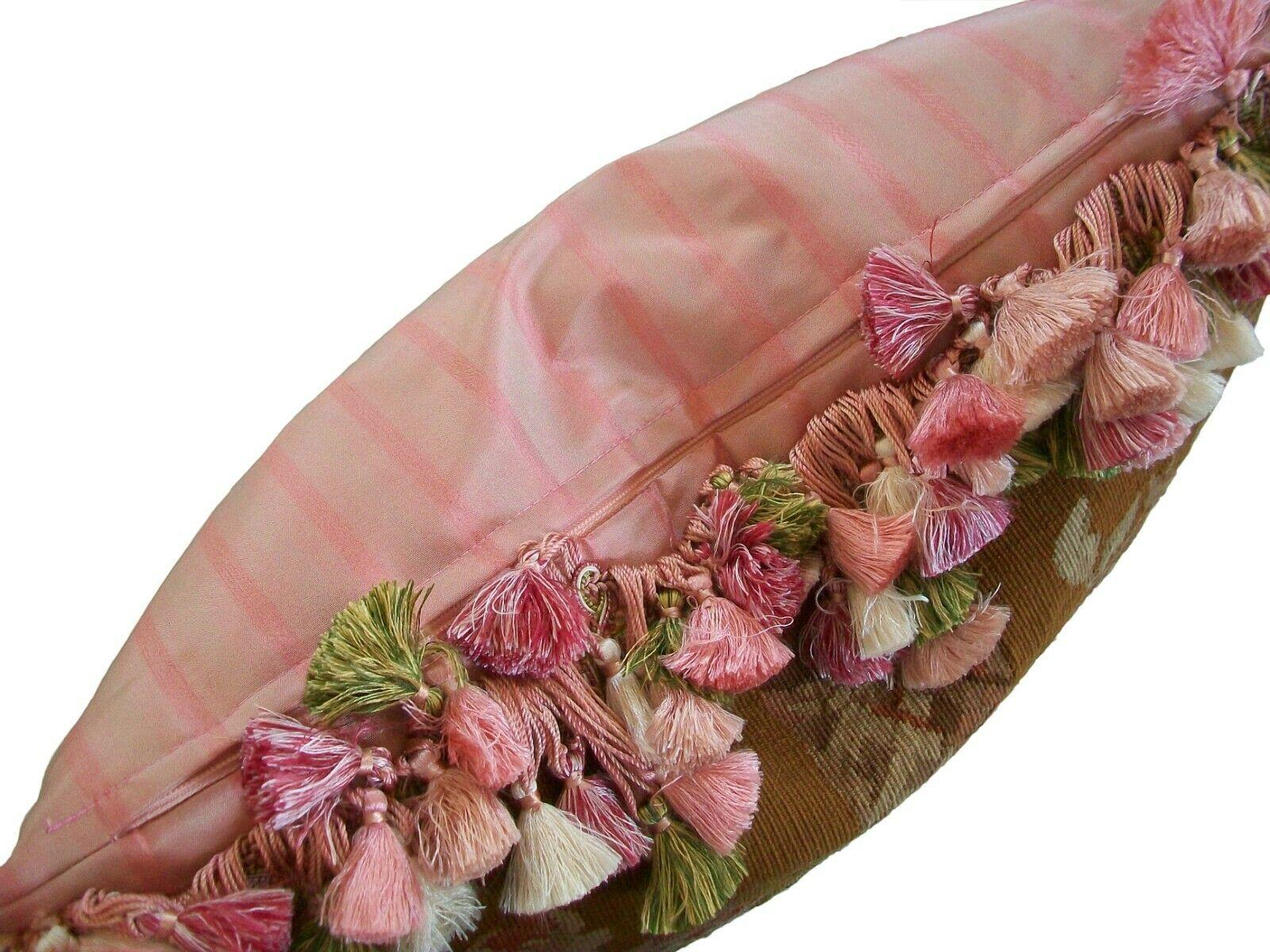 Antique Aubusson Tapestry Pillow, Scalamandré Silk Back & Lee Jofa Silk Trim 4
