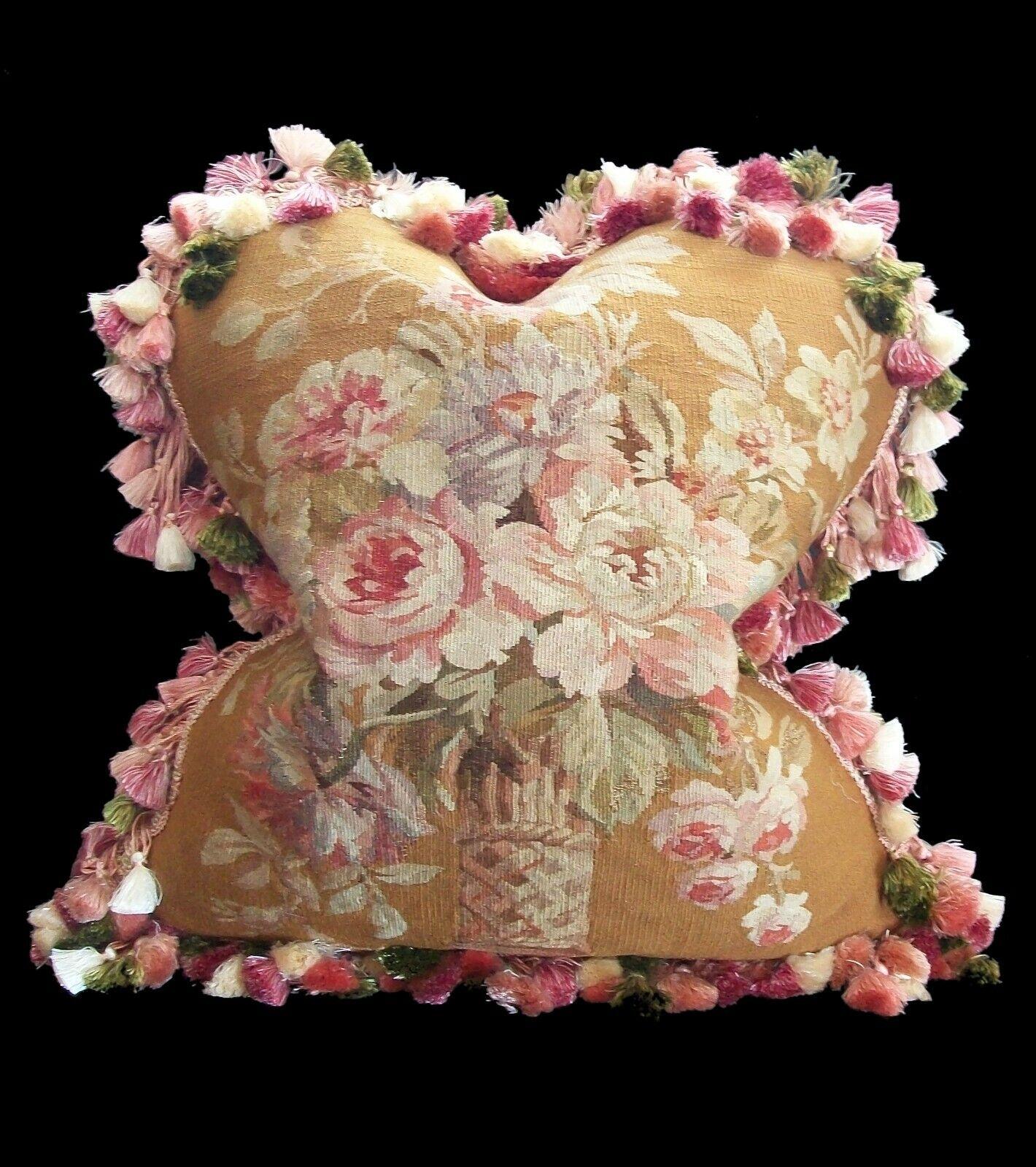 Louis XVI Antique Aubusson Tapestry Pillow, Scalamandré Silk Back & Lee Jofa Silk Trim