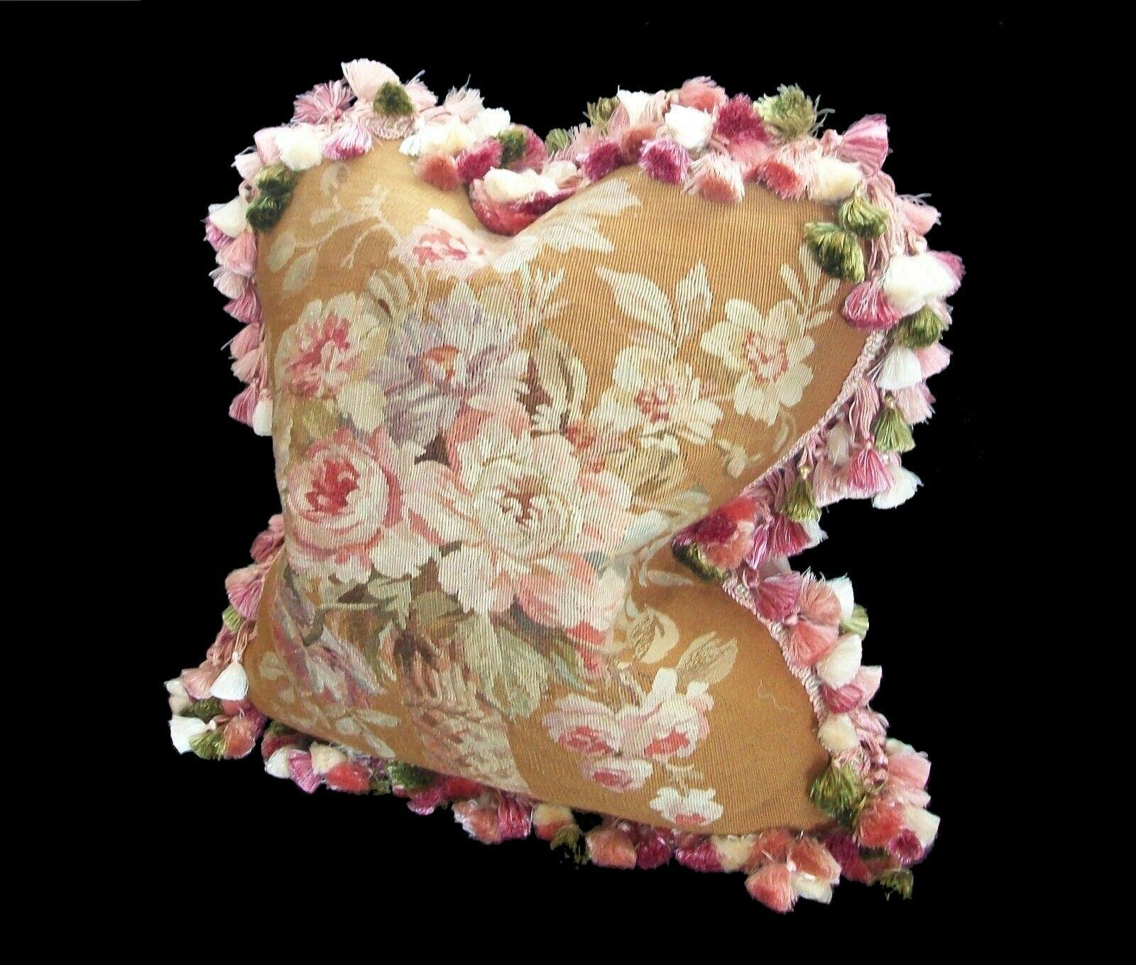 French Antique Aubusson Tapestry Pillow, Scalamandré Silk Back & Lee Jofa Silk Trim