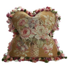 Antique Aubusson Tapestry Pillow, Scalamandré Silk Back & Lee Jofa Silk Trim