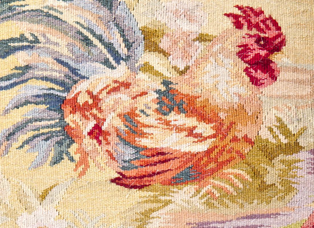 20th Century Antique Aubusson Tapestry Pillow with Tassels & Fringe