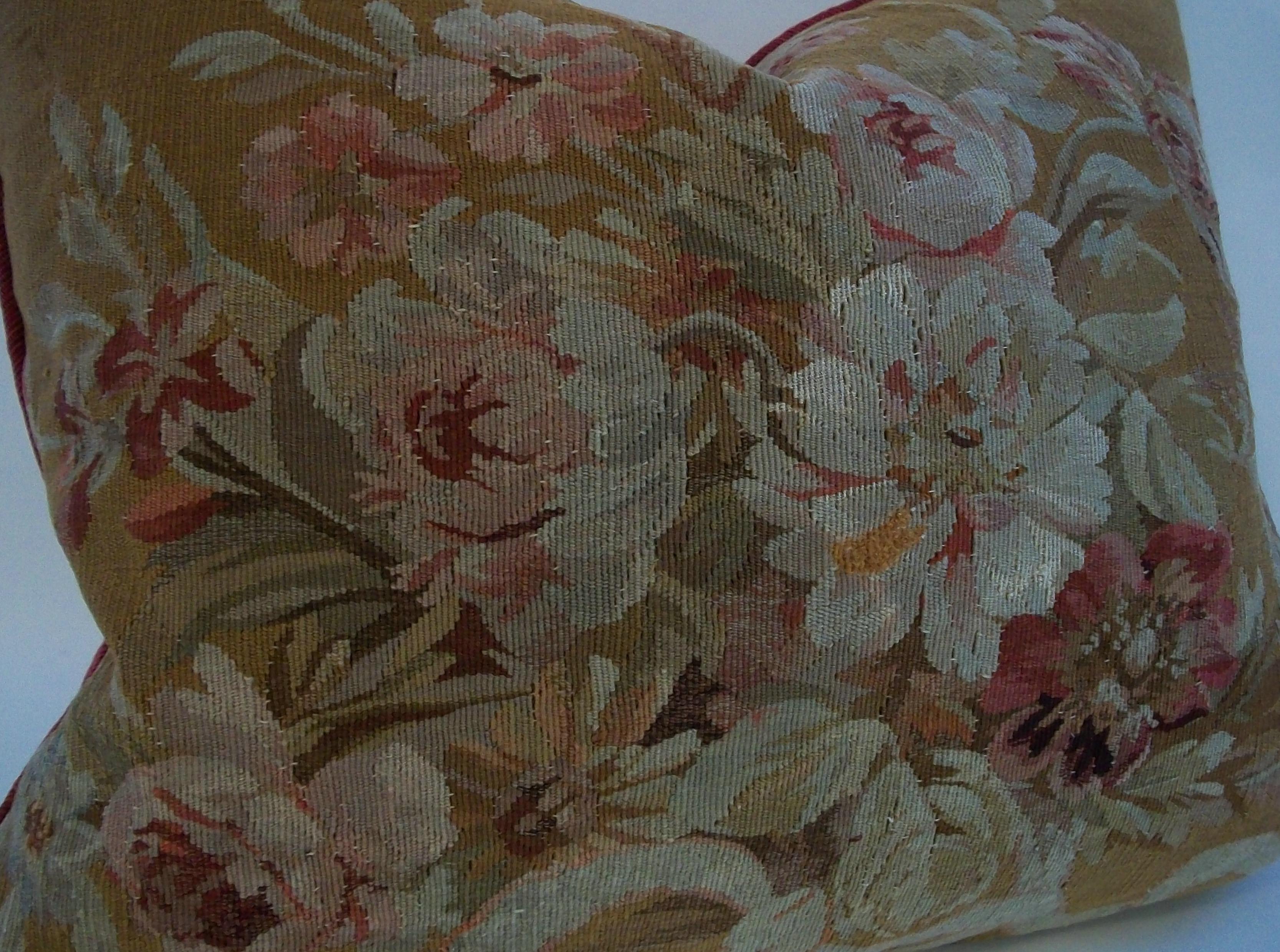 Antique Aubusson Tapestry Pillow - Wool & Silk - France - Circa 1890 4