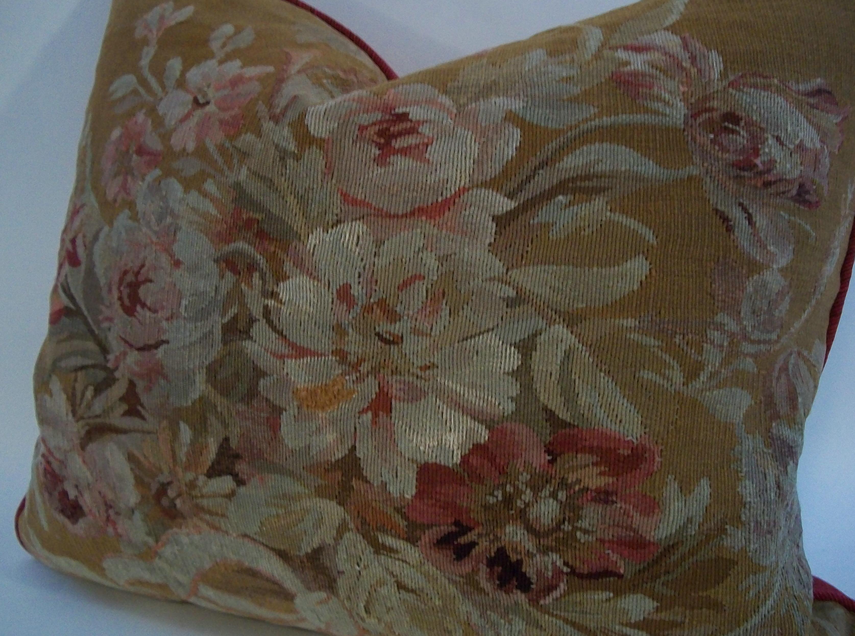 Antique Aubusson Tapestry Pillow - Wool & Silk - France - Circa 1890 5