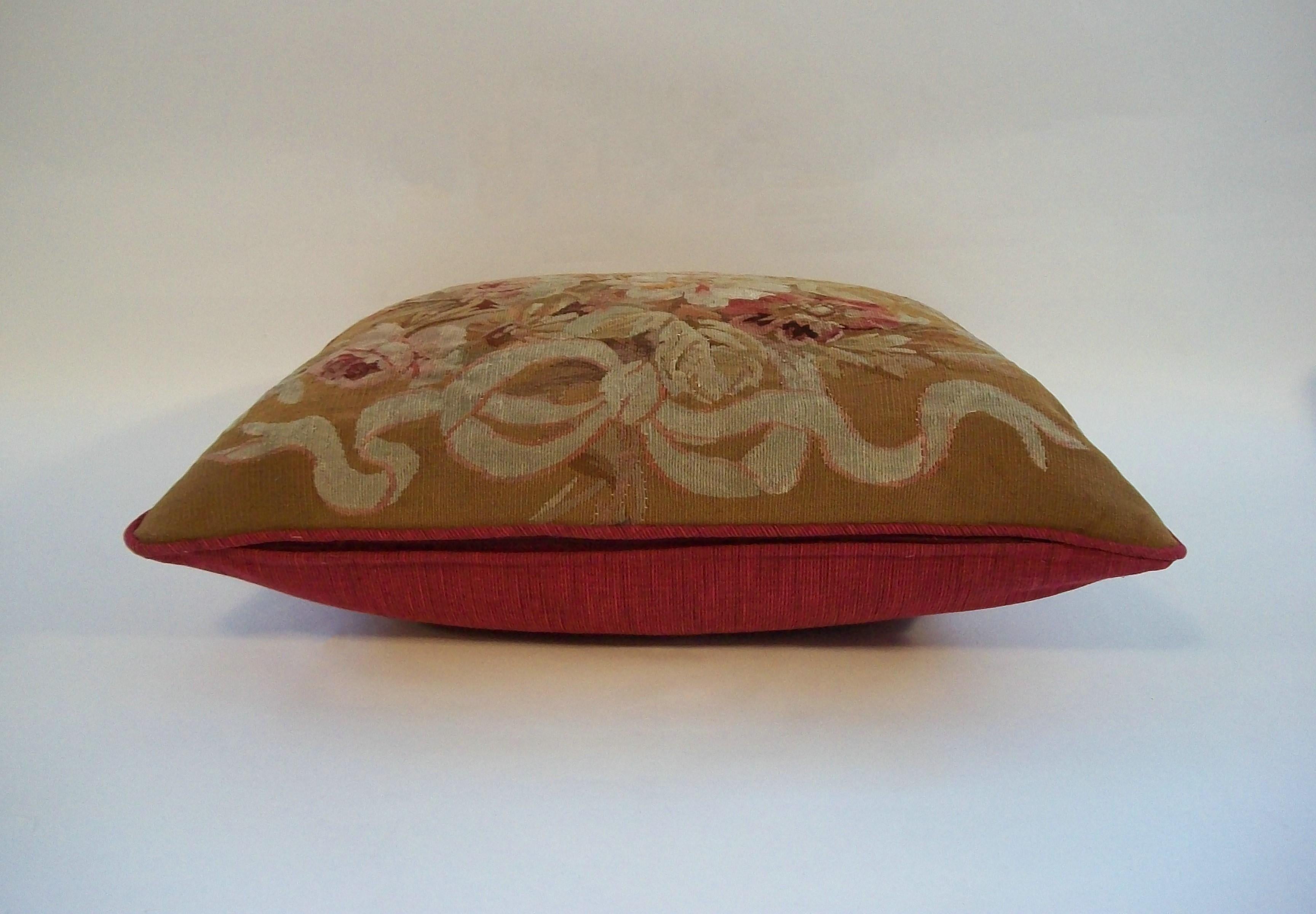 Antique Aubusson Tapestry Pillow - Wool & Silk - France - Circa 1890 6