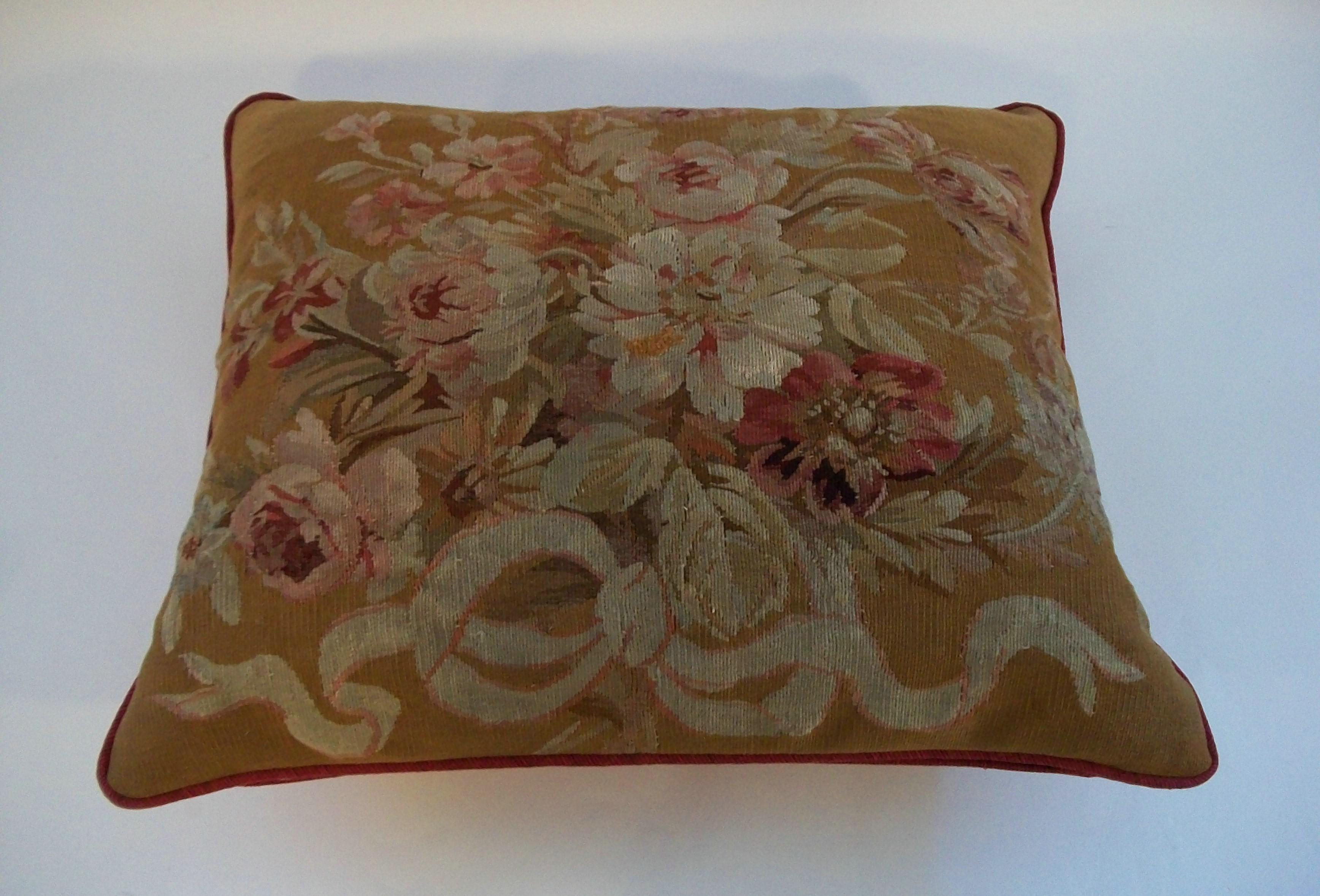 Antique Aubusson Tapestry Pillow - Wool & Silk - France - Circa 1890 For Sale 8