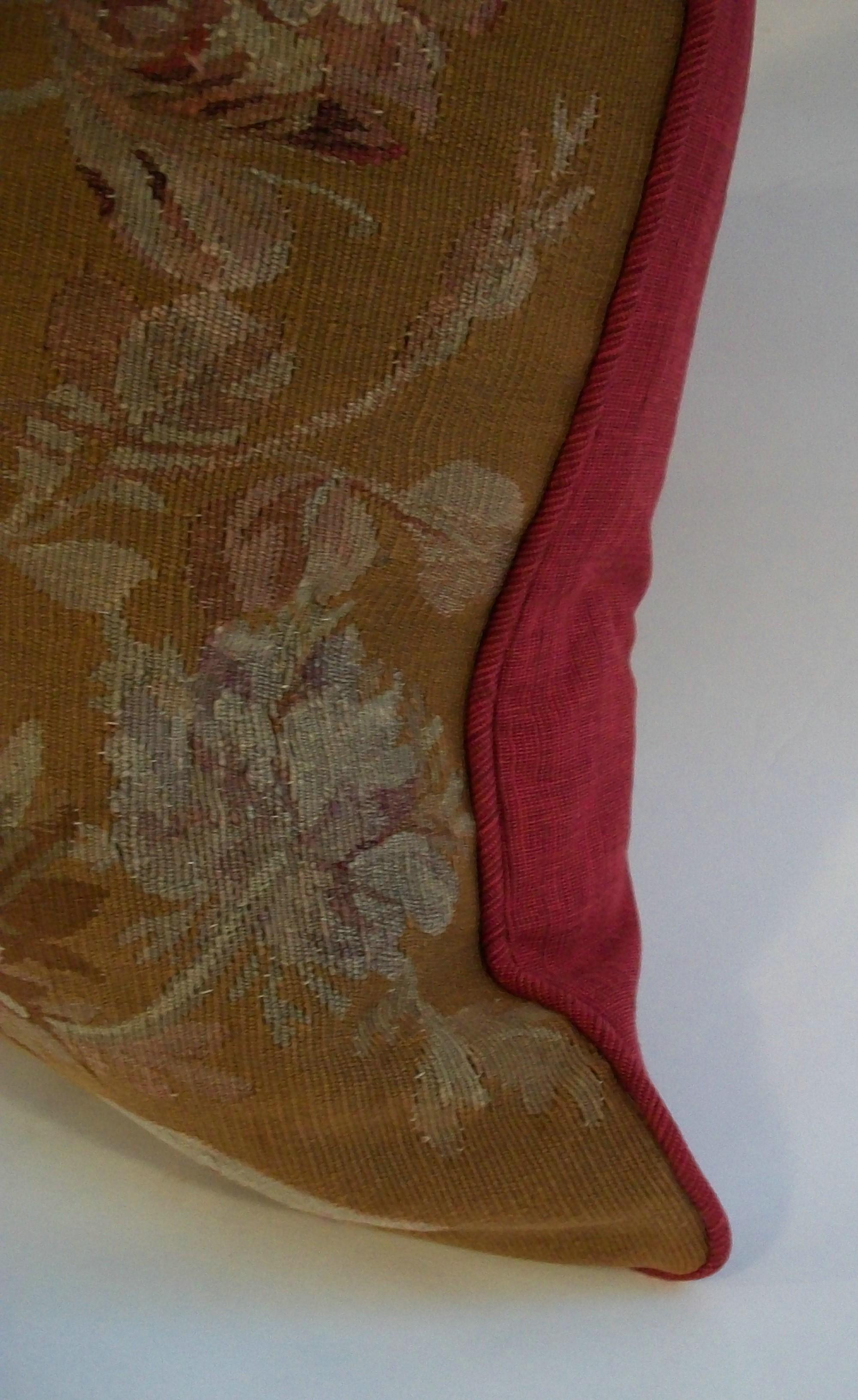 Antique Aubusson Tapestry Pillow - Wool & Silk - France - Circa 1890 For Sale 11