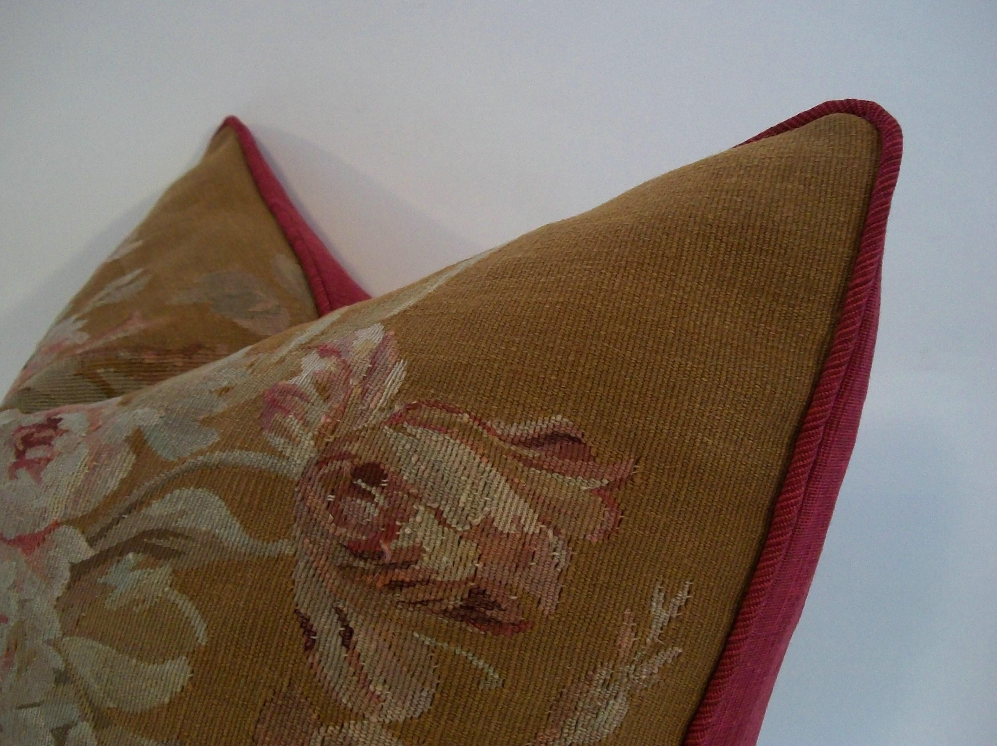 Antique Aubusson Tapestry Pillow - Wool & Silk - France - Circa 1890 For Sale 12