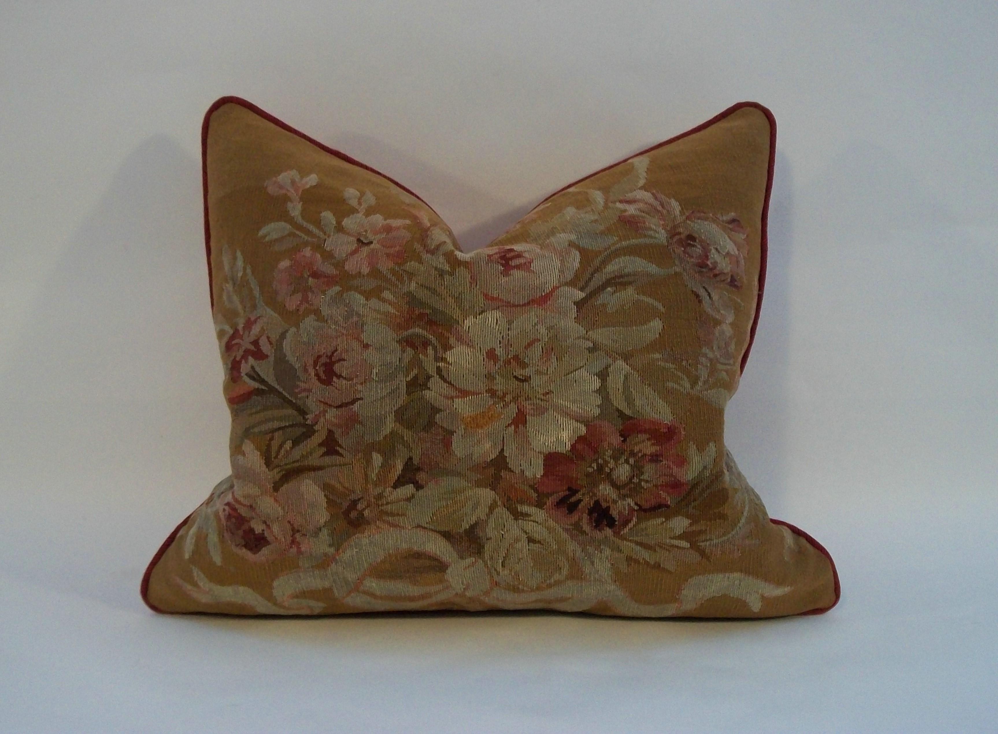 19th Century Antique Aubusson Tapestry Pillow - Wool & Silk - France - Circa 1890 For Sale