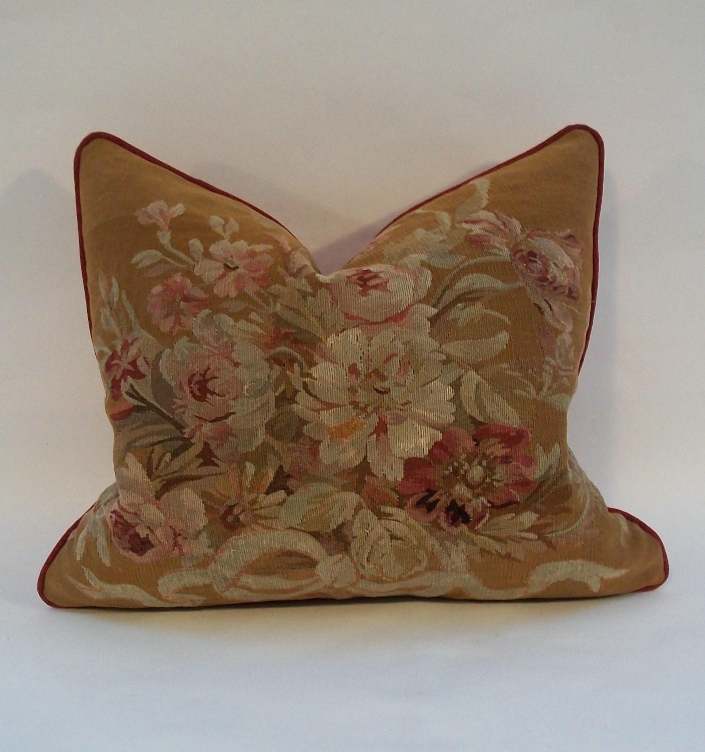 Antique Aubusson Tapestry Pillow - Wool & Silk - France - Circa 1890 For Sale 1