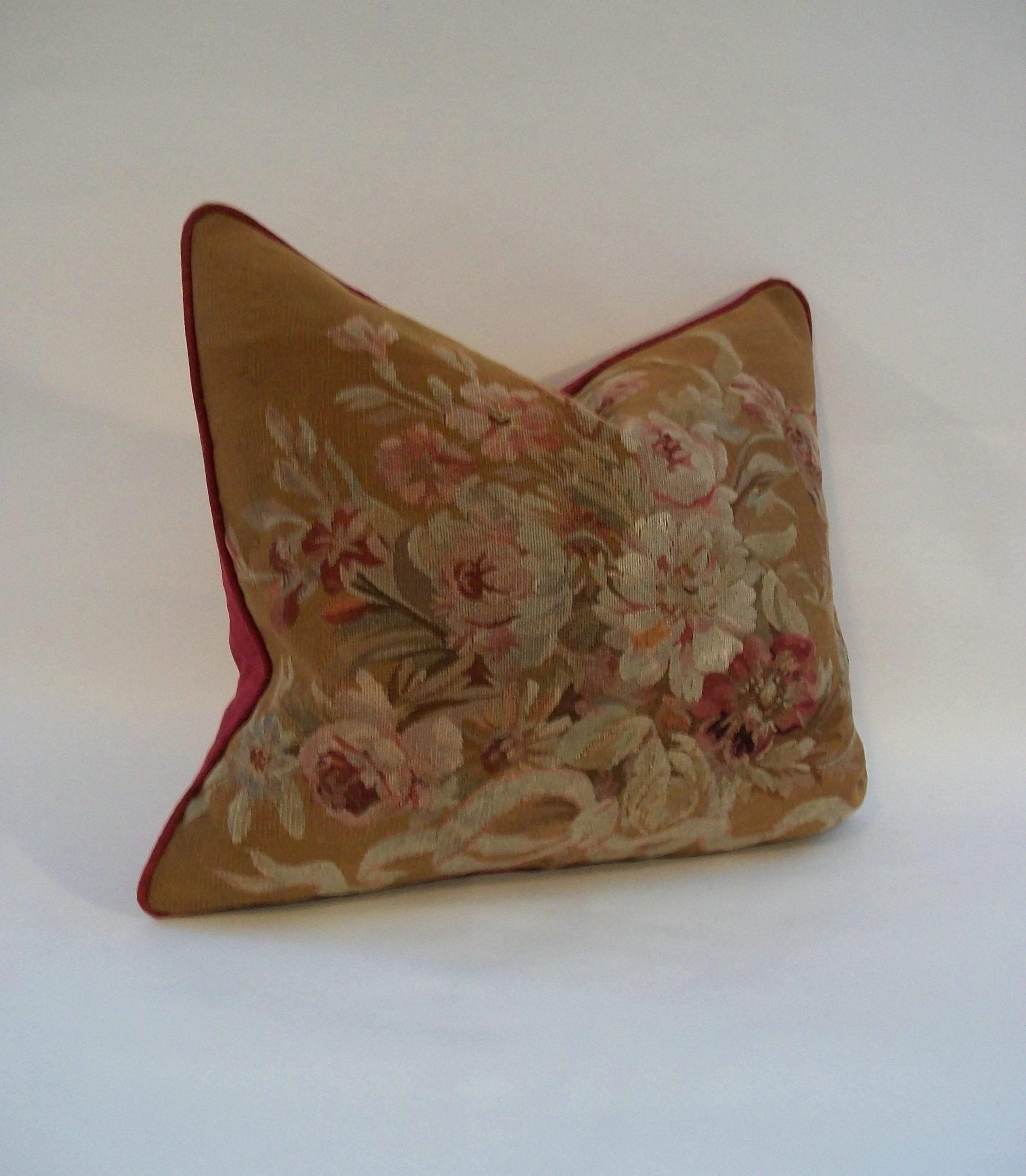 Antique Aubusson Tapestry Pillow - Wool & Silk - France - Circa 1890 For Sale 2