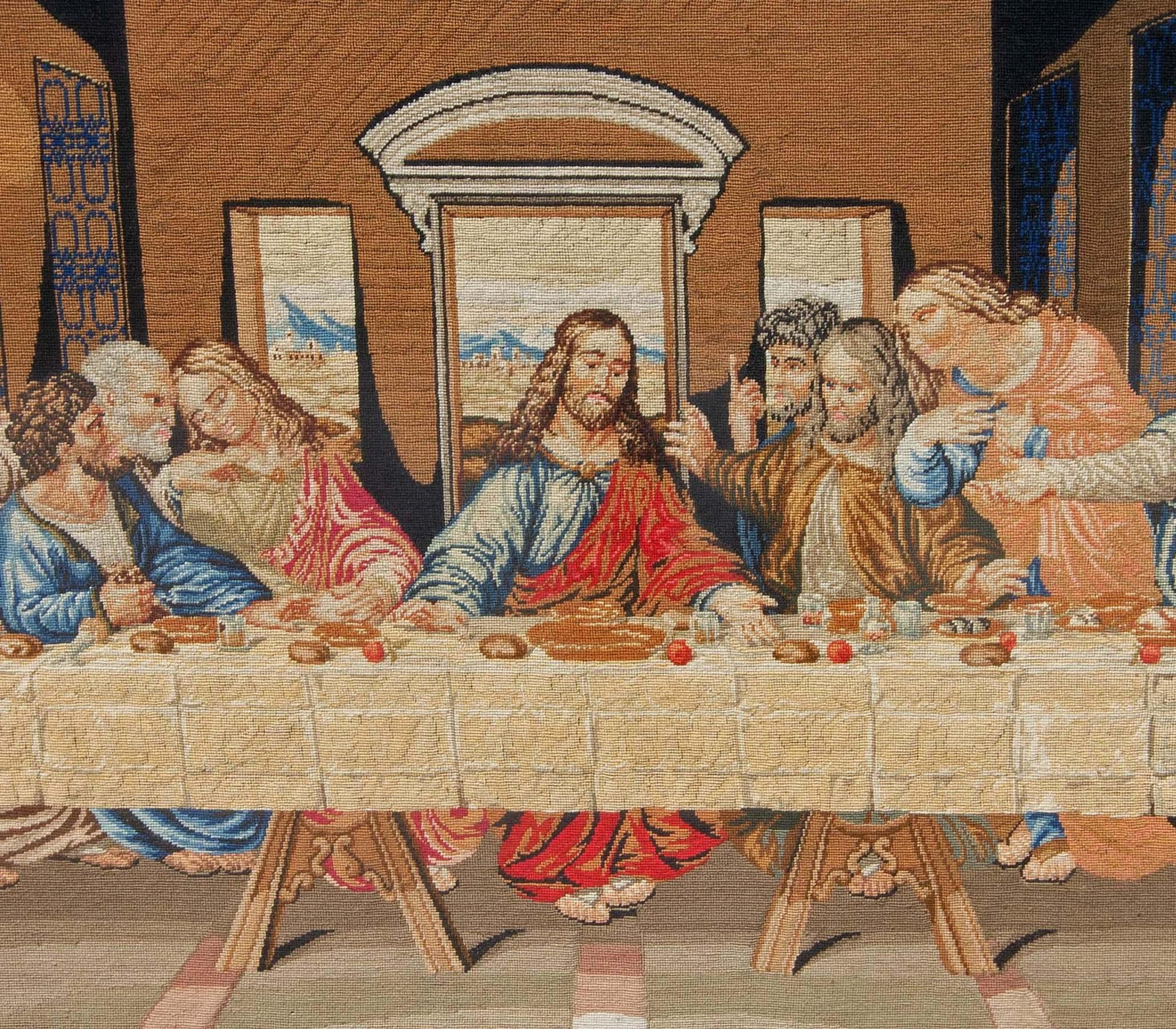 European Antique Aubusson Tapestry the Last Supper After Leonardo Da Vinci Circa 1850